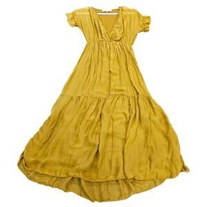 Scandal Italy Aruba Mustard Yellow Silk Overlay Tiered Maxi Dress Womens Large